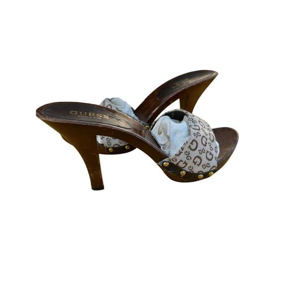 Guess Women's Tan Brown Logo Printed Platforms High Heels Size 7 Y2K 2000s - Picture 8 of 8